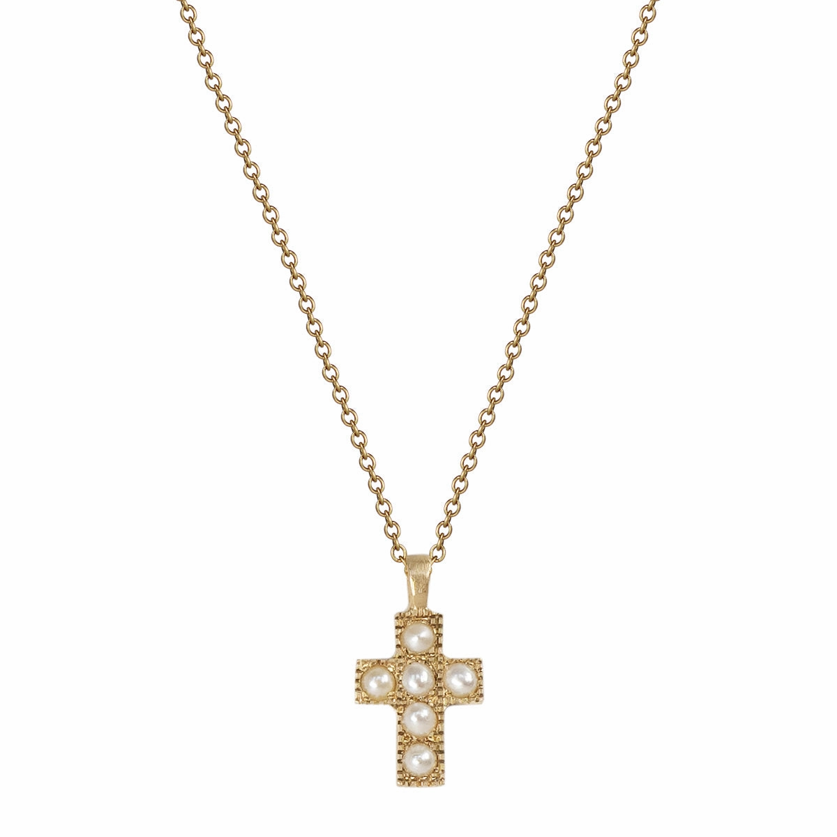 10K Gold Cross Pendant with Pearls