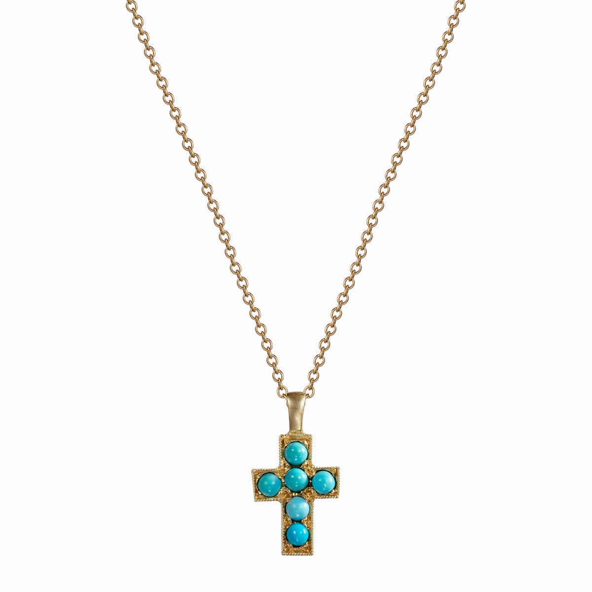 10K Gold Cross Pendant with Turquoise