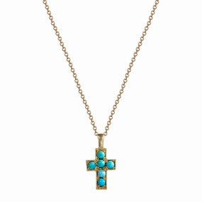 10K Gold Cross Pendant with Turquoise