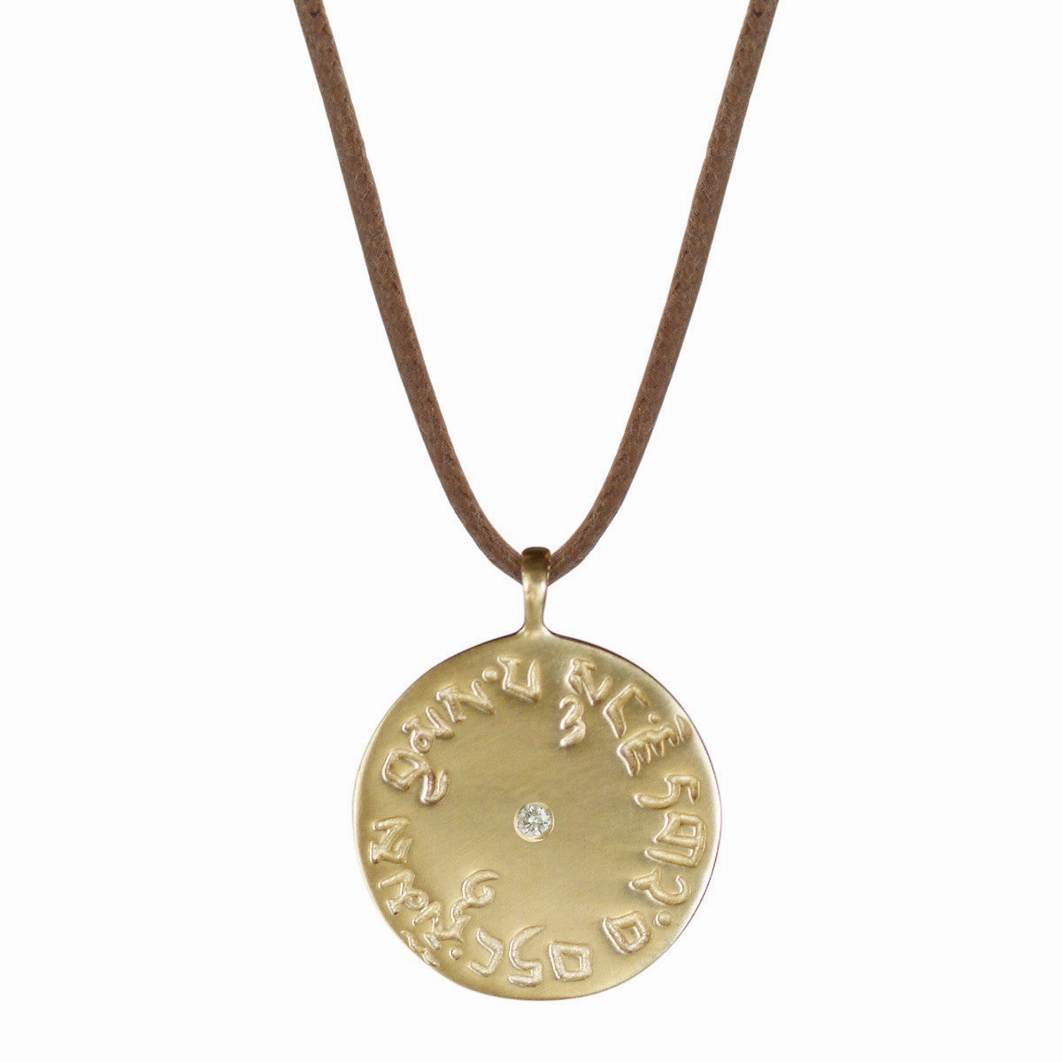 10K Gold Four Immeasurables Medallion Pendant with Diamond on Cord