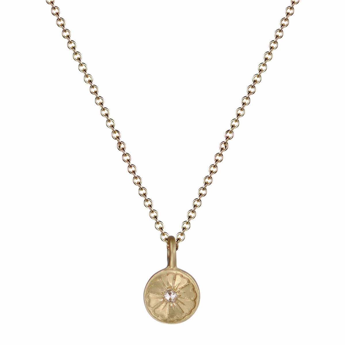 10K Gold Small Engraved Flower Pendant with Diamond
