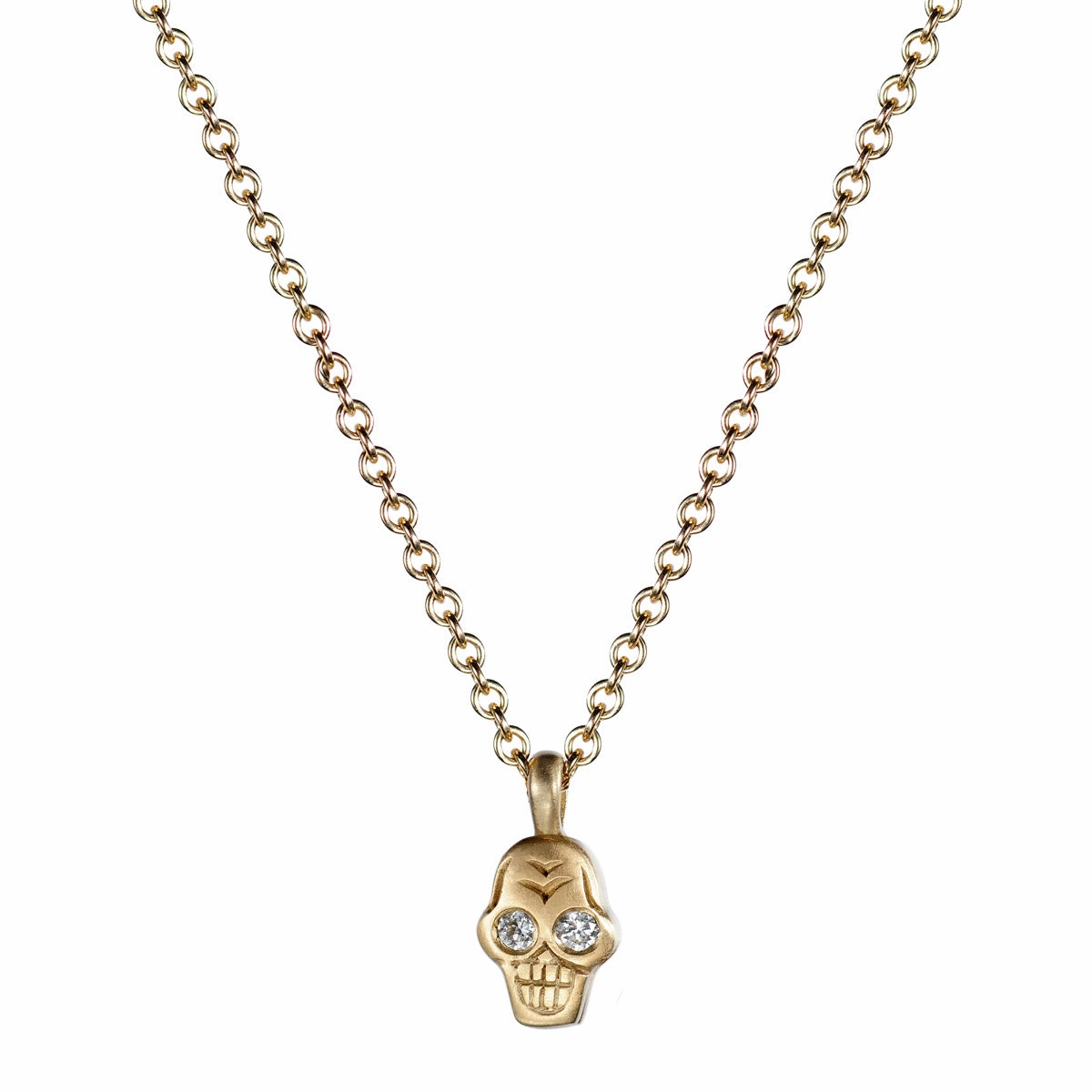 10K Gold Tiny Skull Pendant with Diamond Eyes