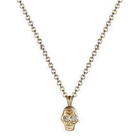 10K Gold Tiny Skull Pendant with Diamond Eyes