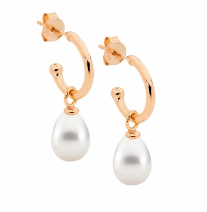 13mm Freshwater Pearl Drop Hoop Earrings - 3 colours