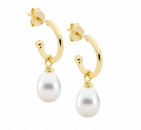 13mm Freshwater Pearl Drop Hoop Earrings - 3 colours