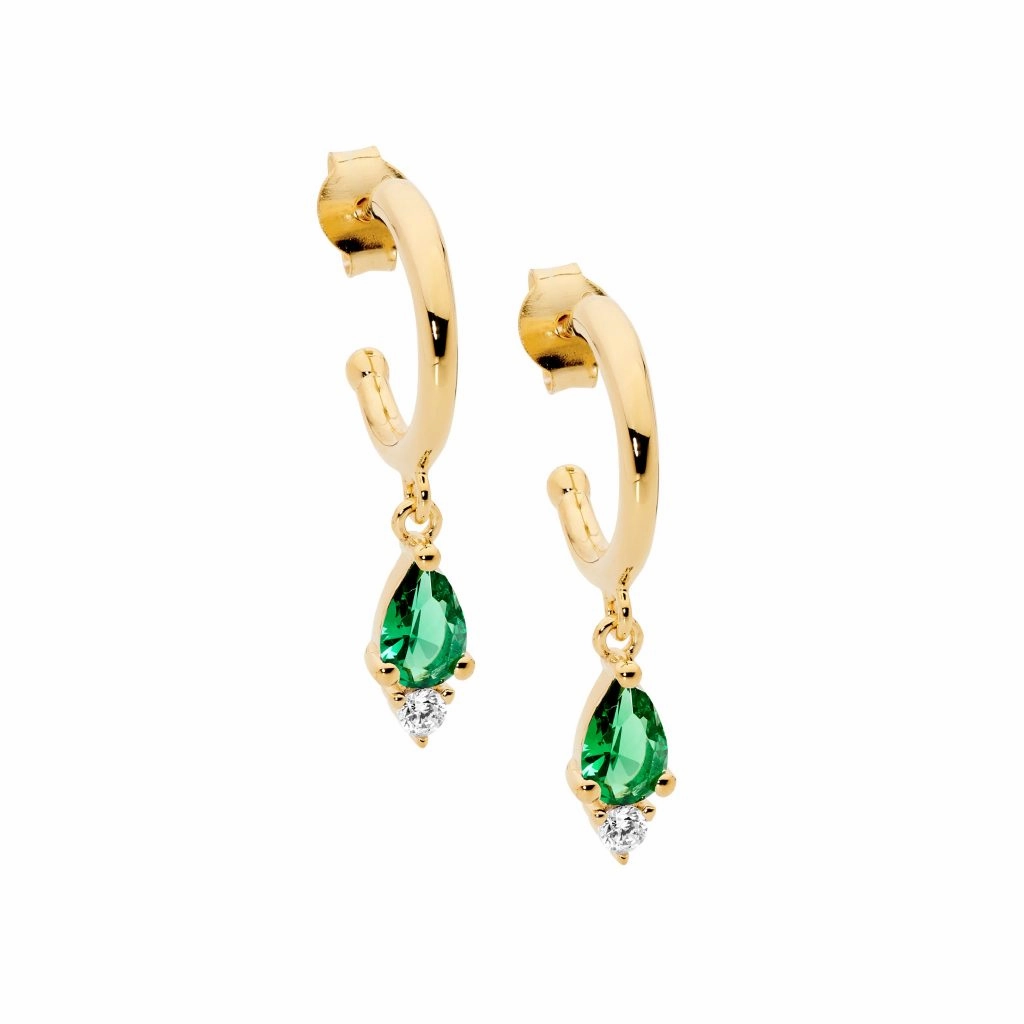 13mm Green & WH CZ Drop Hoop Earrings - 2 colours