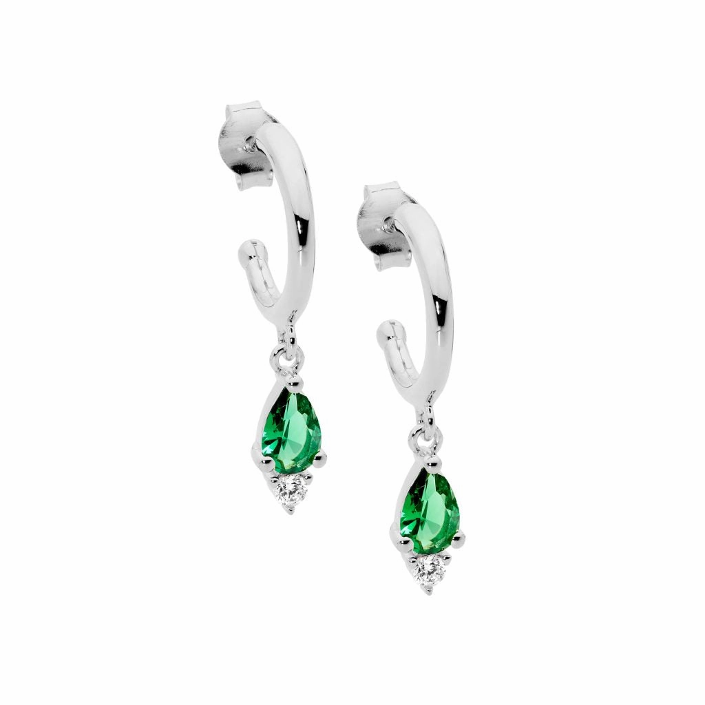 13mm Green & WH CZ Drop Hoop Earrings - 2 colours