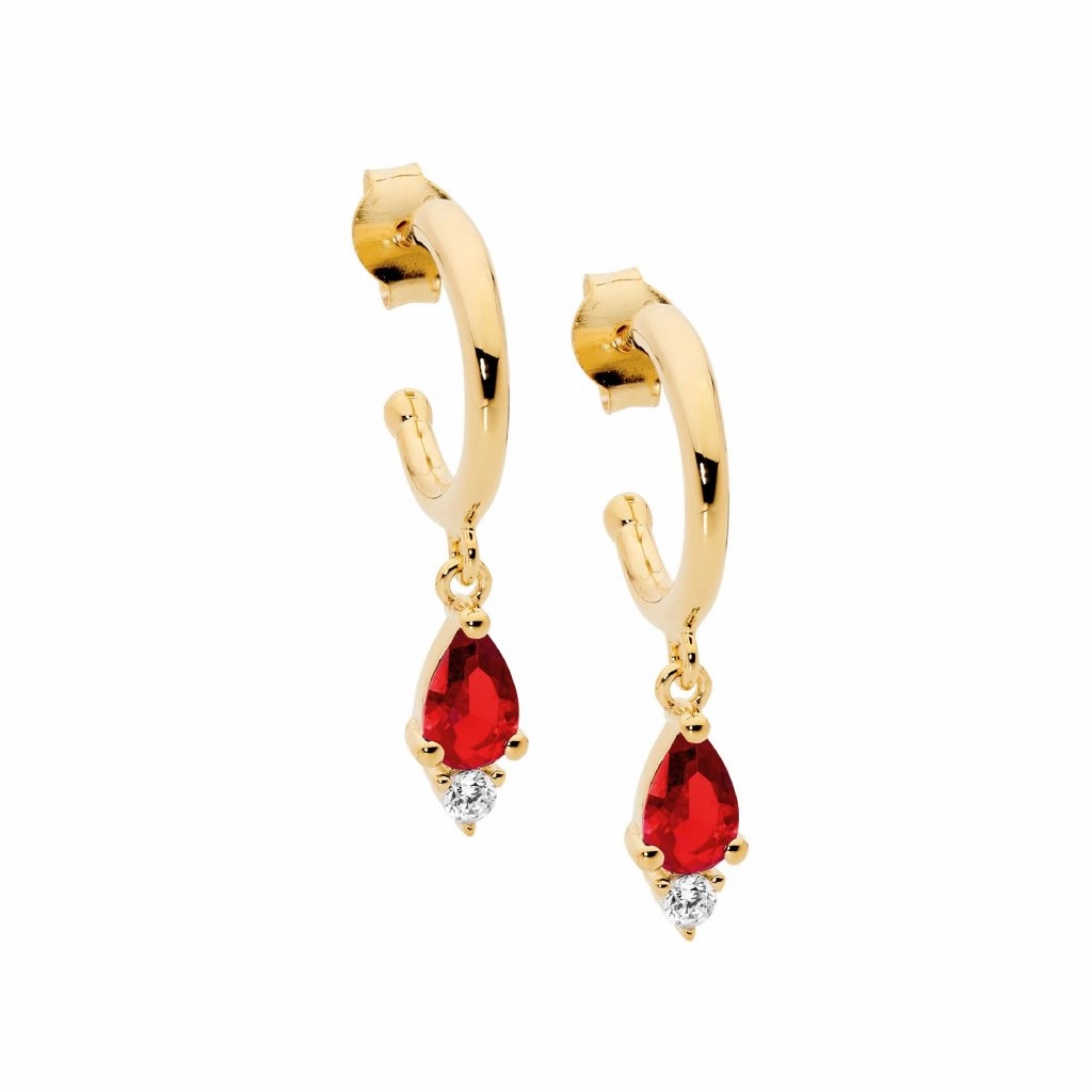 13mm Red & WH CZ Drop Hoop Earrings - 2 colours