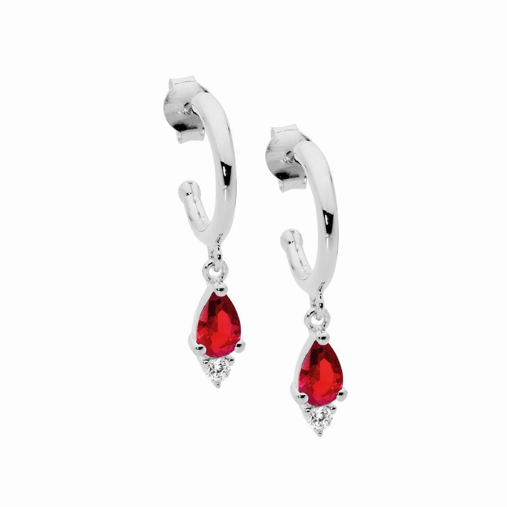 13mm Red & WH CZ Drop Hoop Earrings - 2 colours