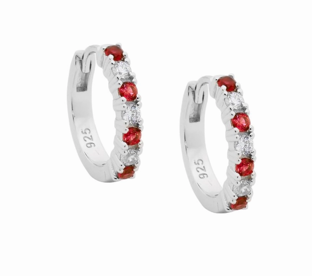 15mm coloured CZ Silver Hoop Earrings - 3 colours