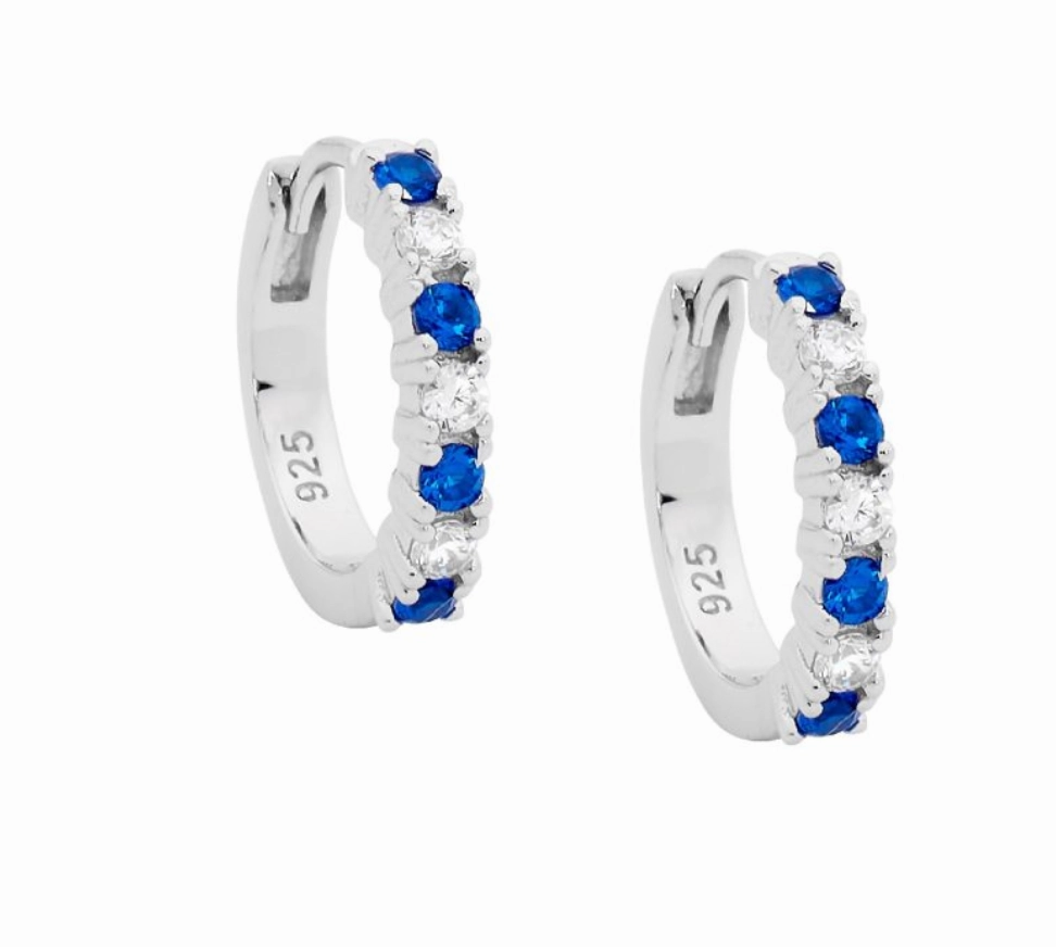 15mm coloured CZ Silver Hoop Earrings - 3 colours