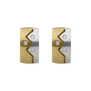 18ct White and Yellow Gold Diamond ZigZag Satin Hoop Earrings