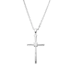 18ct White Gold 0.08ct Diamond Cross Necklace
