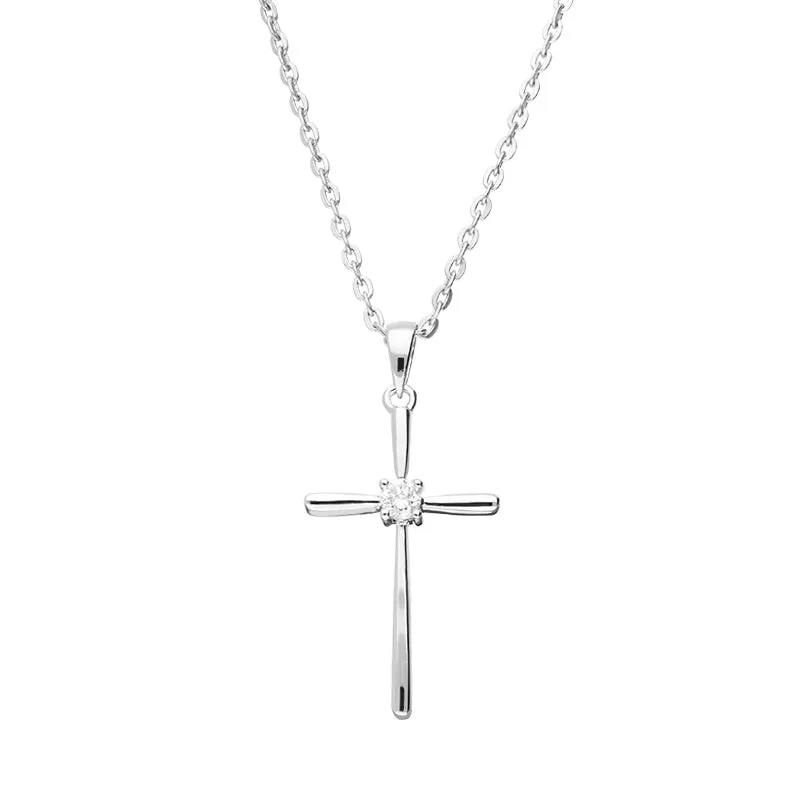 18ct White Gold 0.08ct Diamond Cross Necklace