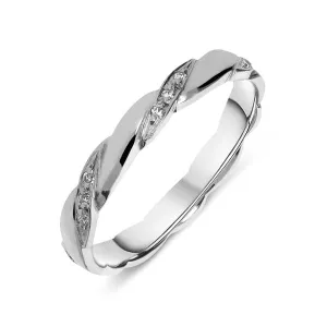 18ct White Gold 0.09ct Diamond Twisted Wedding Ring D