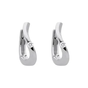 18ct White Gold 0.10ct Diamond Curved Hoop Earrings
