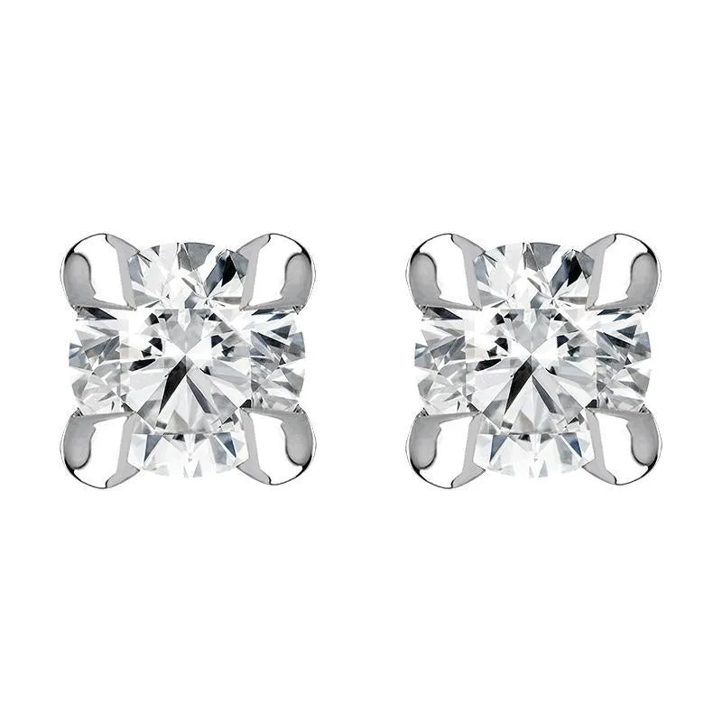 18ct White Gold 0.14ct Diamond Claw Set Solitaire Stud Earrings