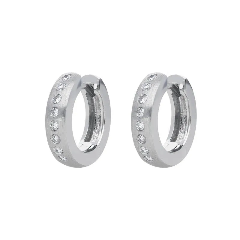 18ct White Gold 0.19ct Diamond Brilliant Cut Satin Hoop Earrings