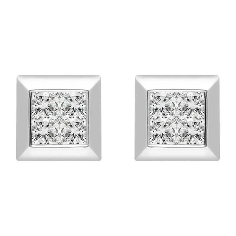 18ct White Gold 0.20ct Diamond Princess Cut Square Stud Earrings