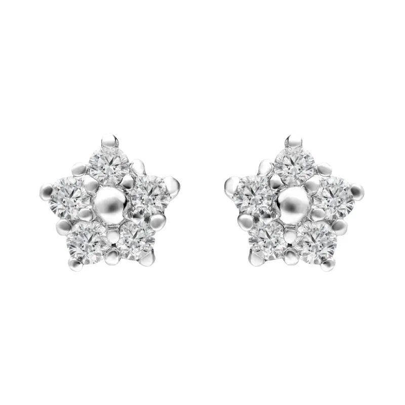 18ct White Gold 0.21ct Diamond Small Flower Stud Earrings D