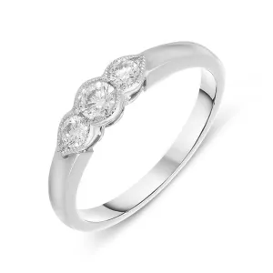 18ct White Gold 0.30ct Diamond Milgrain Trilogy Ring