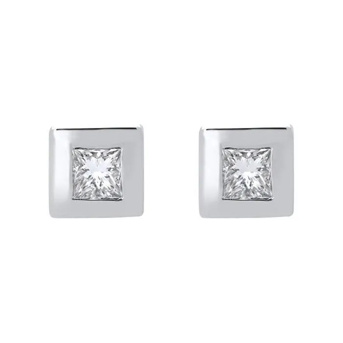 18ct White Gold 0.32ct Diamond Princess Cut Solitaire Stud Earrings