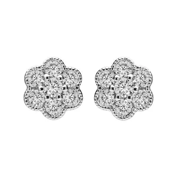 18ct White Gold 0.33ct Diamond Flower Stud Earrings D