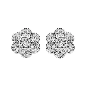 18ct White Gold 0.33ct Diamond Flower Stud Earrings D