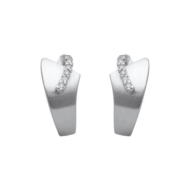 18ct White Gold 0.33ct Diamond Satin Wedge Hoop Earrings