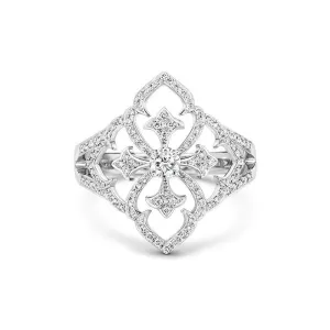 18ct White Gold 0.34ct Diamond Baroque Style Ring