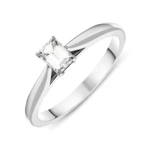 18ct White Gold 0.40ct Diamond Emerald Cut Solitaire Ring D