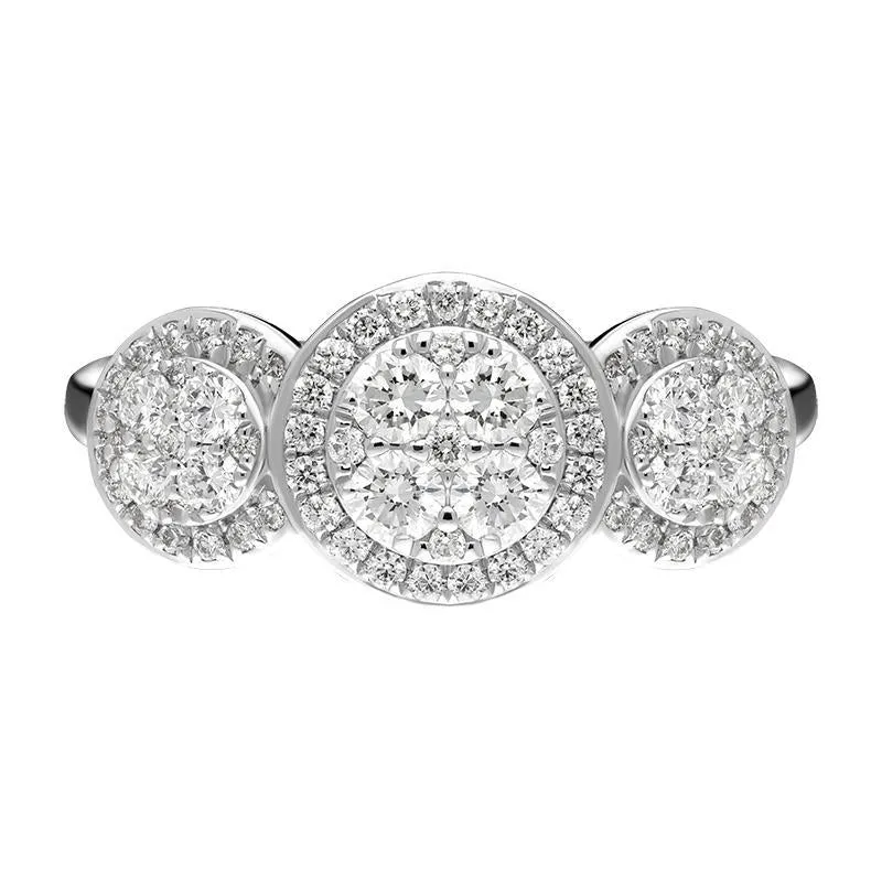 18ct White Gold 0.61ct Diamond Triple Pave Surround Ring