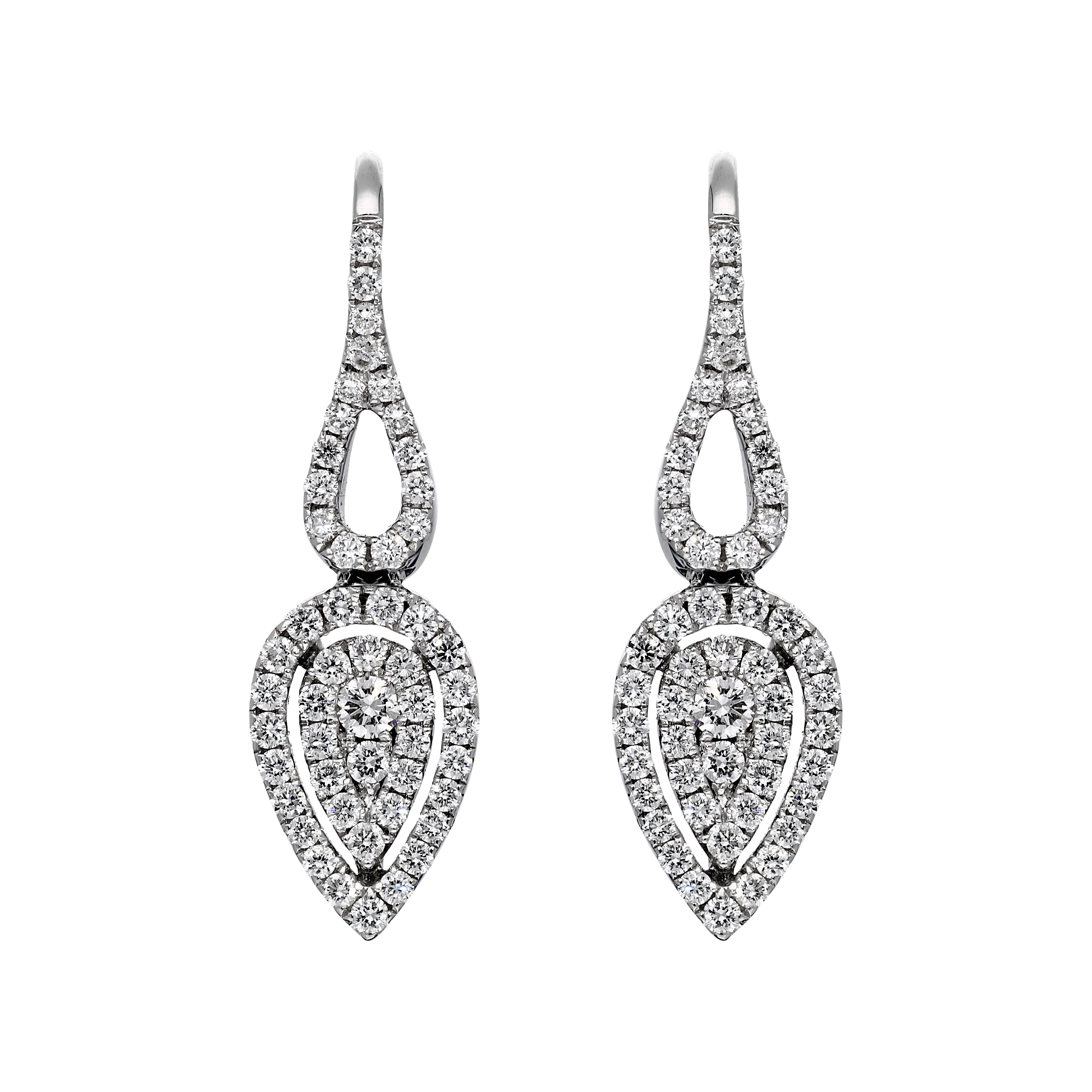 18ct White Gold 0.69ct Diamond Pave Set Leaf Drop Earrings D