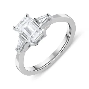 18ct White Gold 1.14ct Diamond Emerald & Baguette Cut Trilogy Ring