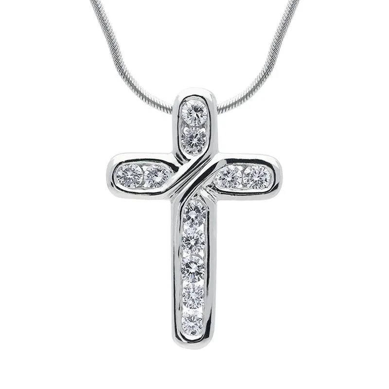 18ct White Gold Diamond Brilliant Cut Cross Necklace D