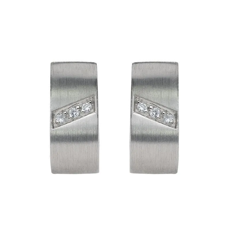 18ct White Gold Diamond Brilliant Cut Satin Hoop Earrings