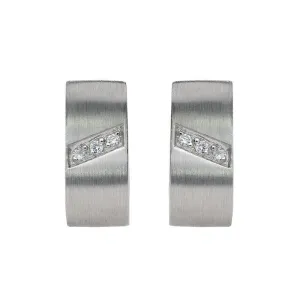18ct White Gold Diamond Brilliant Cut Satin Hoop Earrings