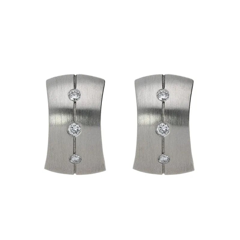 18ct White Gold Diamond Engraved Satin Hoop Earrings