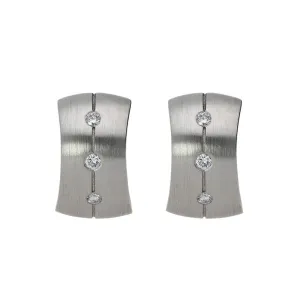 18ct White Gold Diamond Engraved Satin Hoop Earrings