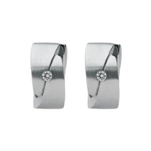18ct White Gold Diamond Engraved Satin Hoop Earrings