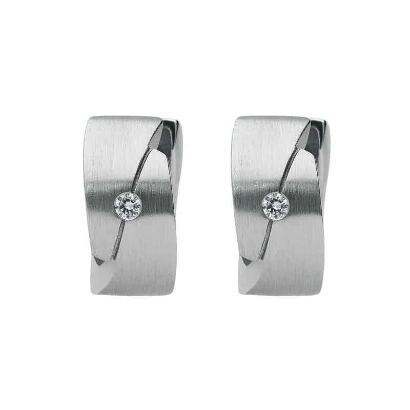18ct White Gold Diamond Engraved Satin Hoop Earrings