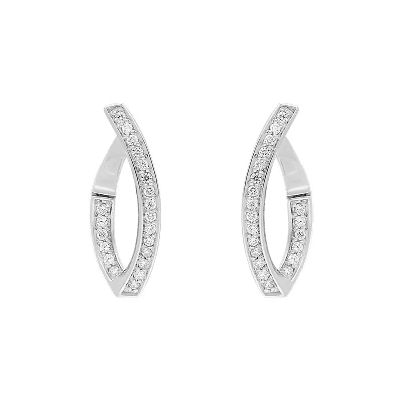 18ct White Gold Diamond Marquise Twist Hoop Earrings