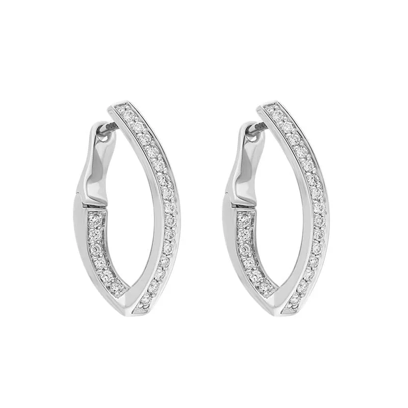 18ct White Gold Diamond Marquise Twist Hoop Earrings