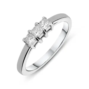 18ct White Gold Diamond Princess Cut Trilogy Ring