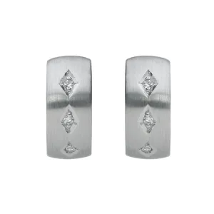 18ct White Gold Diamond Satin Hoop Earrings