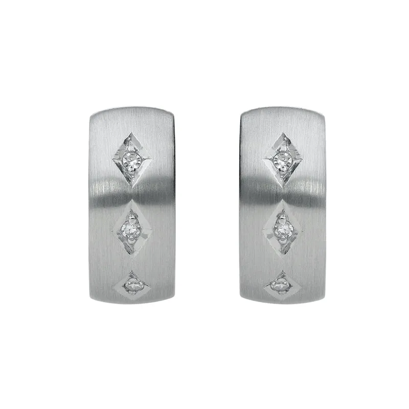 18ct White Gold Diamond Satin Hoop Earrings