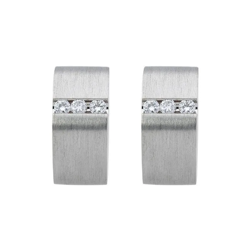 18ct White Gold Diamond Satin Hoop Earrings