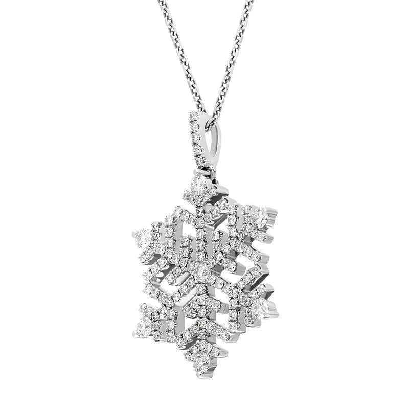 18ct White Gold Snowflake 1.13ct Diamond Necklace D