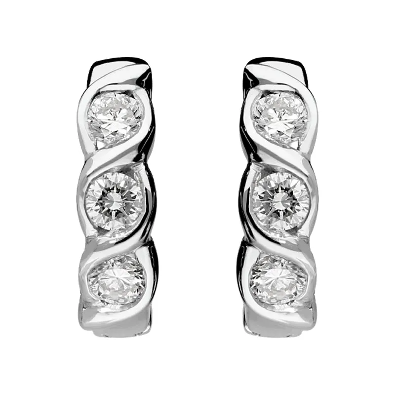18ct White Gold Three Stone Diamond Hoop Earrings