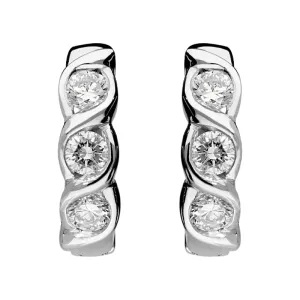 18ct White Gold Three Stone Diamond Hoop Earrings